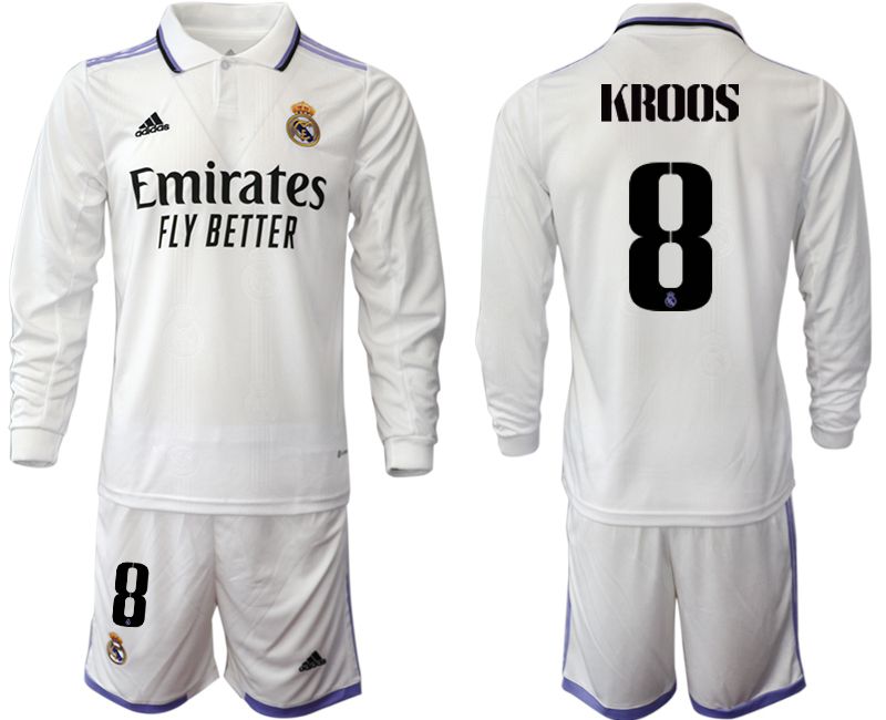 Men 2022-2023 Club Real Madrid home long sleeve white #8 Soccer Jersey->real madrid jersey->Soccer Club Jersey